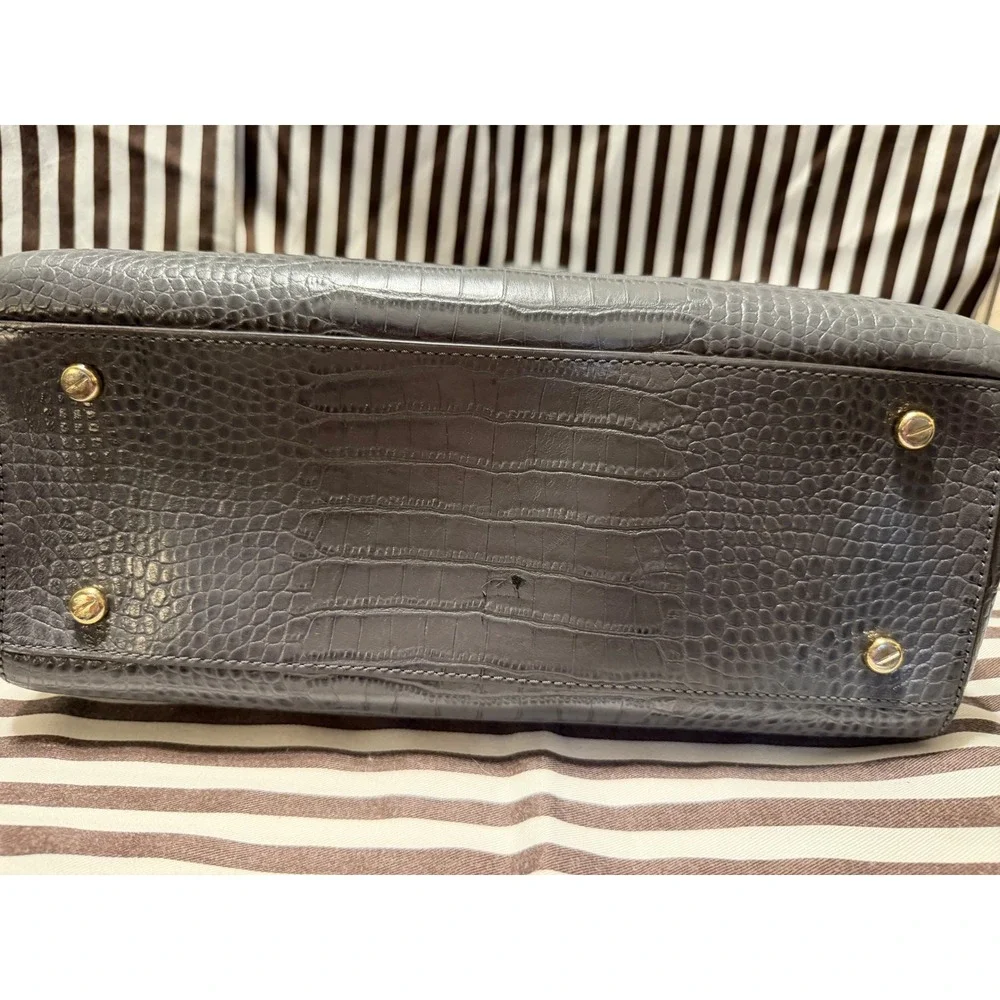 Henri Bendel Grey Crocodile Embossed Leather Satchel Handbag Gold Hardware